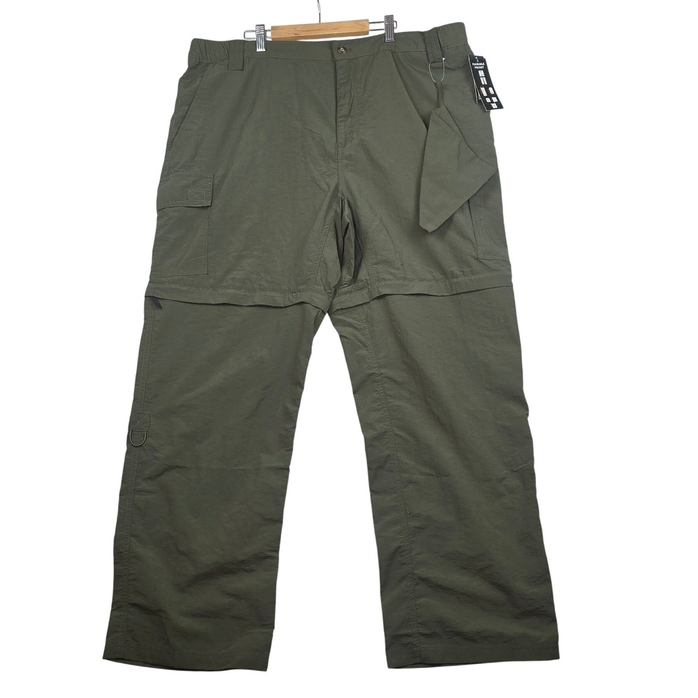 Mens Olive Green Convertible Zip Off Cargo Hiking Pants Packable Pocket NEW